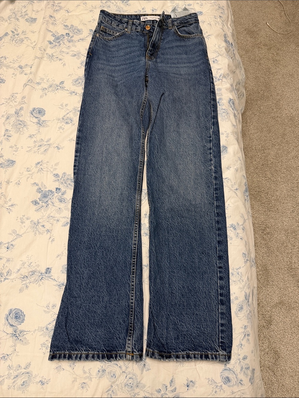 Zara Wide Leg High-Rise Jeans in Blue Denim